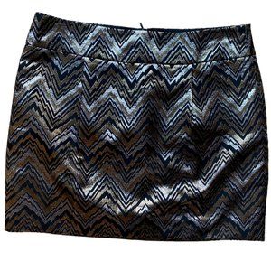 Trina Turk Metallic Chevron Mini Skirt Gold Silver Black Party Sexy Glam USA-4